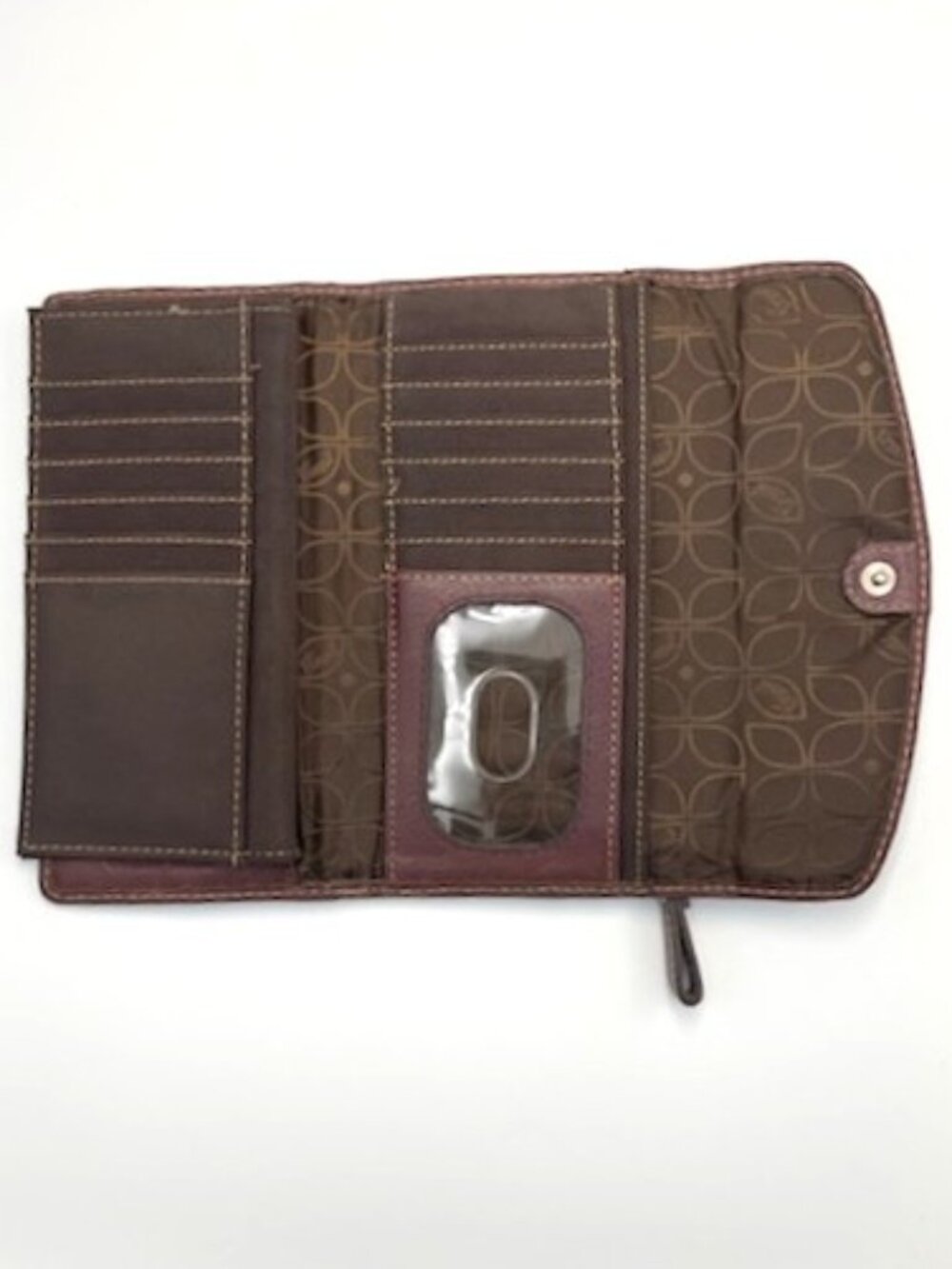 Fossil Leather Wallet Clutch Trifold Brown Cards Coins Money Checkbook - Picture 3 of 5